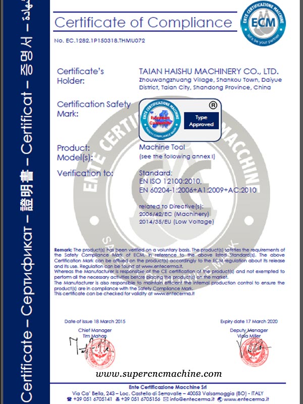 CE certifications for CNC Machine