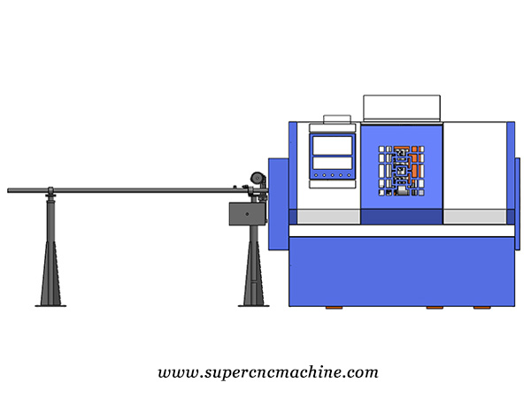 Outline drawing of CK42S2 dual-spindle vertical rail CNC lathe with pneumatic feeding mechanism